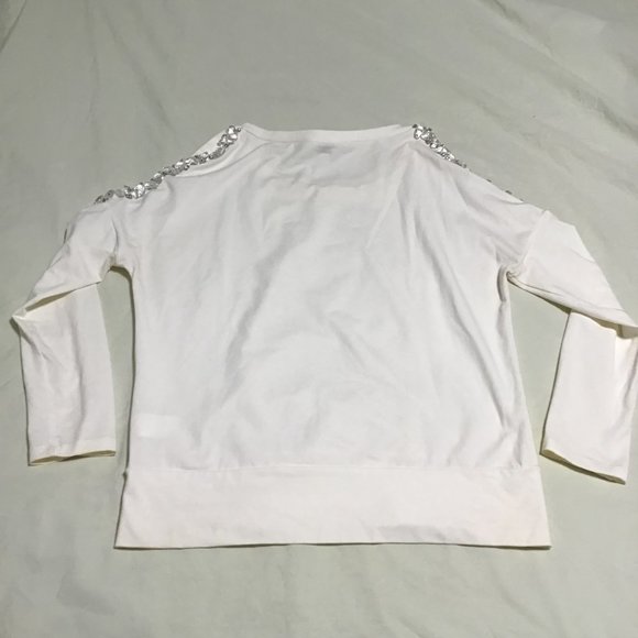 Tristan Embellished Scoop- Neck Cold Shoulder Long Sleeve Top Size M - Picture 8 of 11